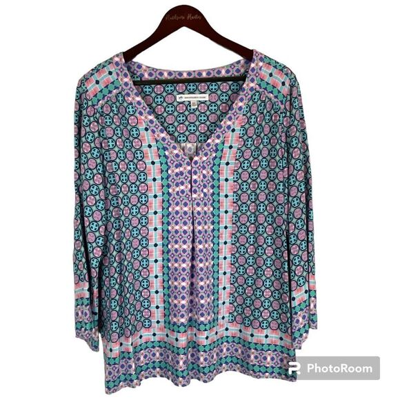 Southern Tide Women Sz XL Blue Purple Blouse Coastal Summer Casual Tunic Top H3 - Picture 1 of 12